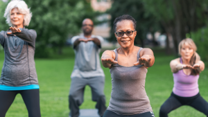 Group of seniors exercising outdoors